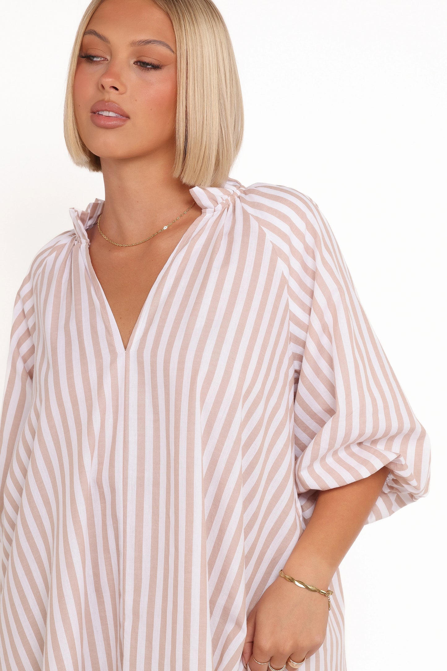 Doran Mini Dress - Beige White